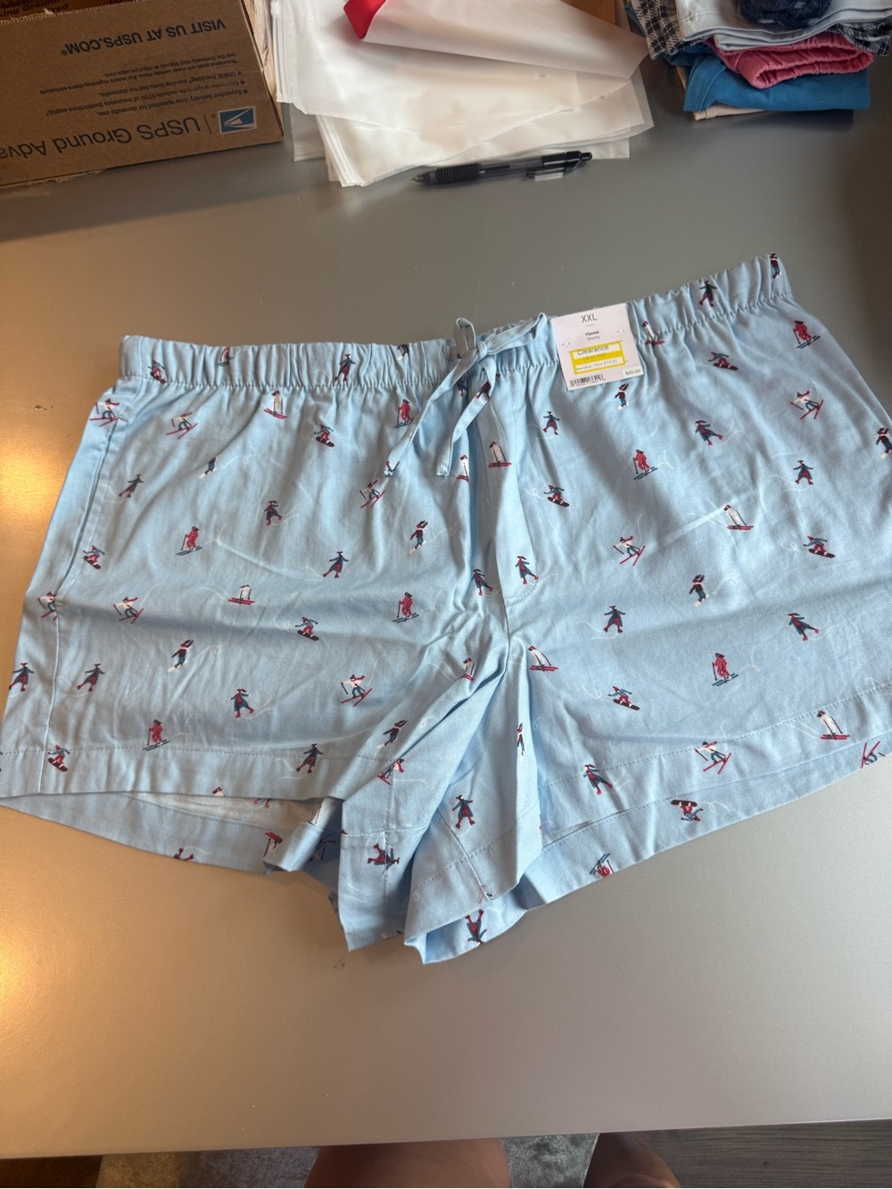 Auden Light Blue Printed Drawstring Shorts
